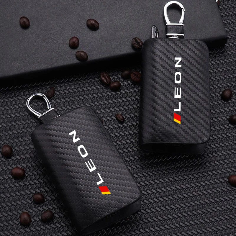 Carbon Fiber Car Key Chain Holder Case Cover Bag For Seat LEON Logo Auto Accessories