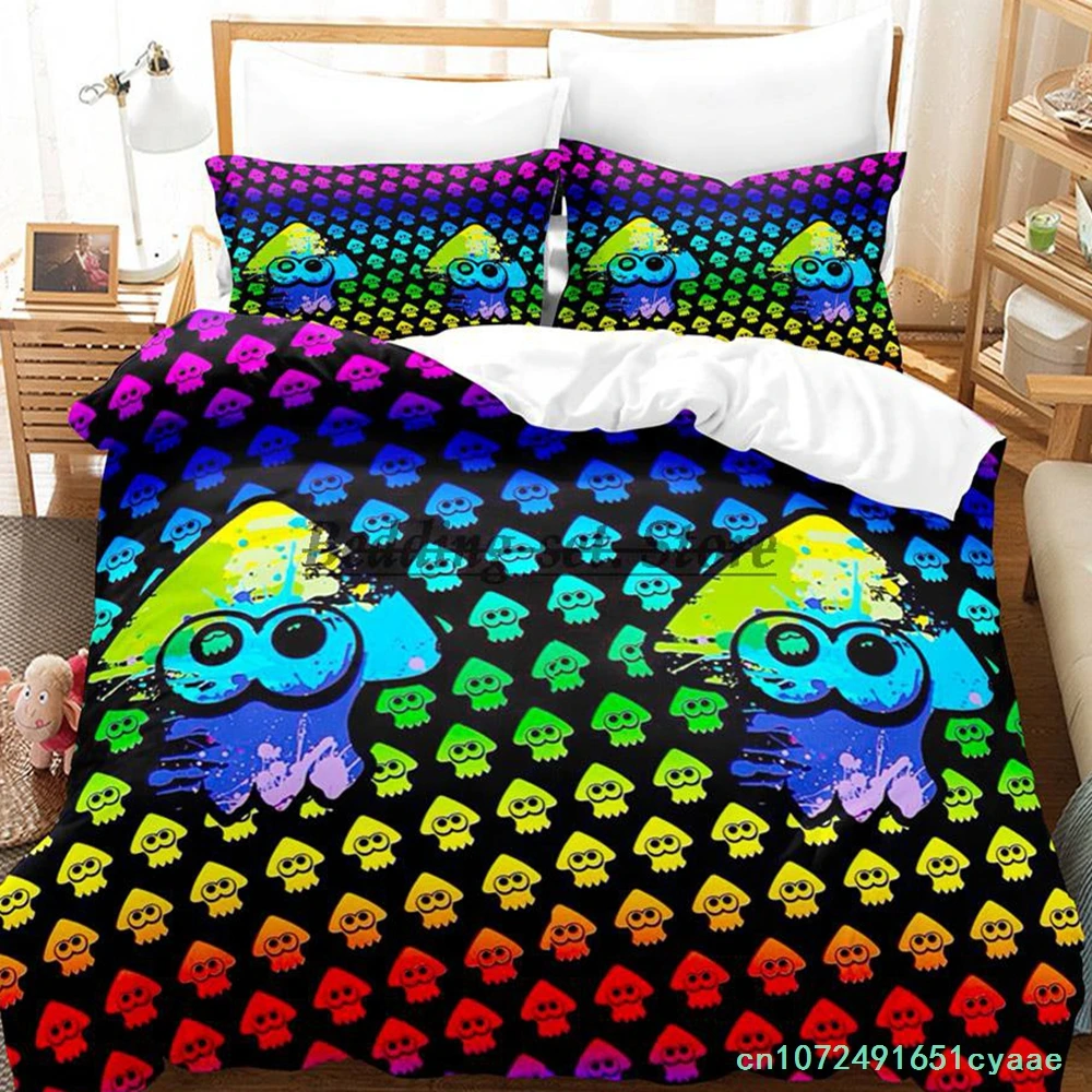 2023 Game Splatoon 3 Inkling Squid Bedding Set Single Twin Full Queen King Size Bed Set Aldult Kid Bedroom Duvetcover Sets 3