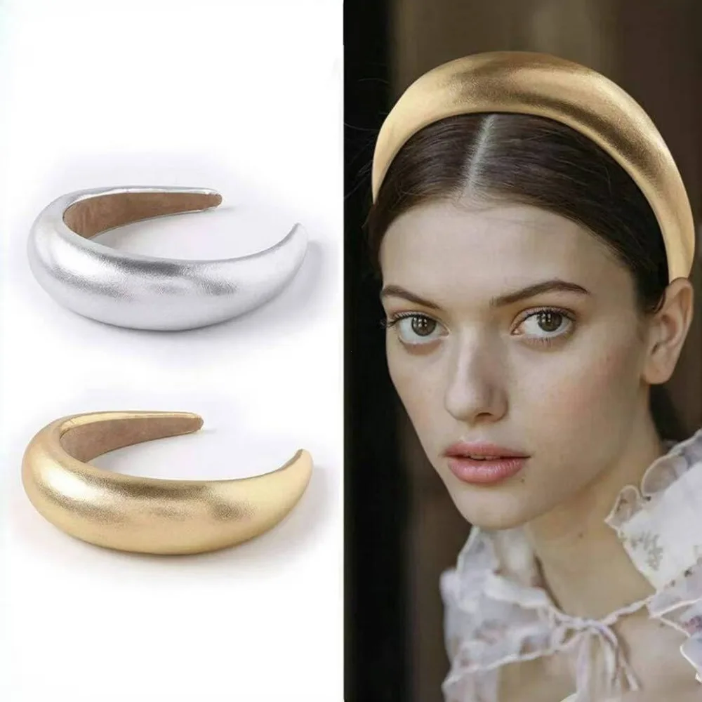 1pc Wide Leather Sponge Headband Thickened Fabric Wrapped Hair Hoop Womens Fashion Headwear