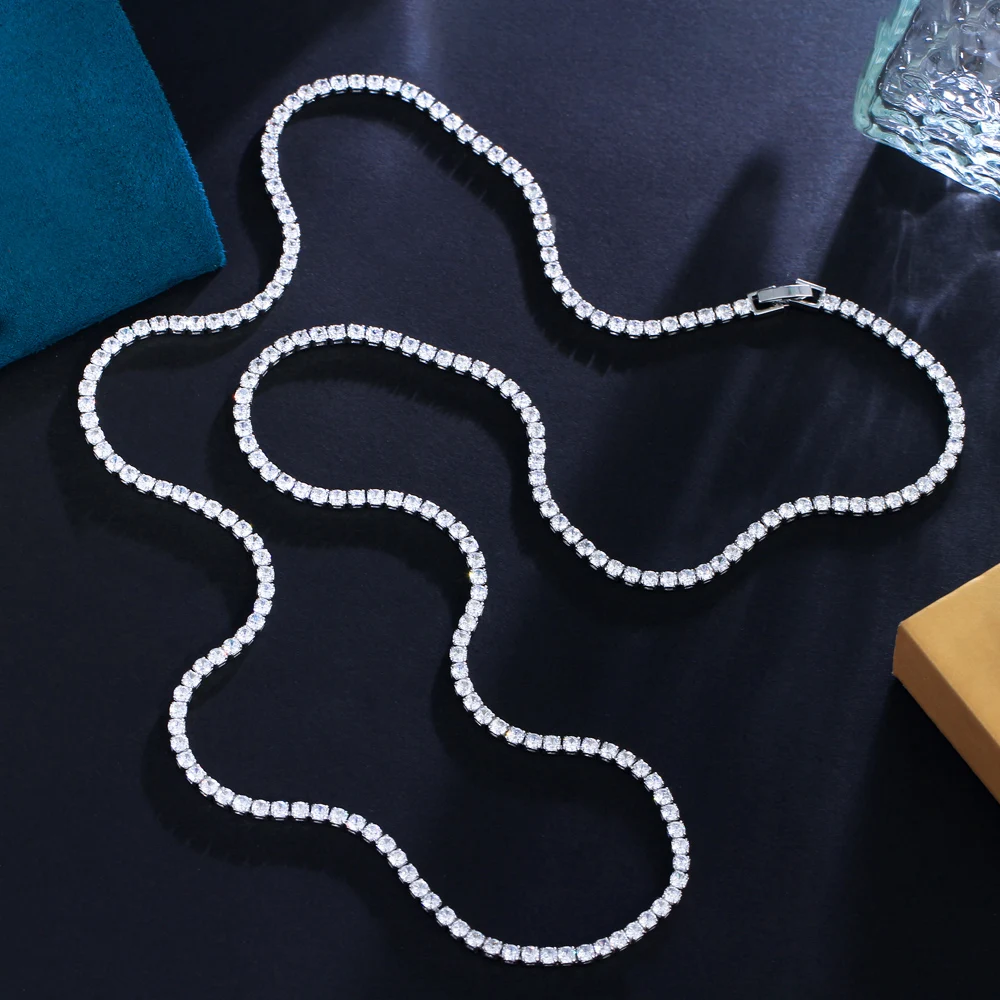 CWWZircons Funkelnde Mehrschichtige Runde Kubische Zirkonia Große Lange Tennis-Halskette für Damen Hochzeit Party Kostümschmuck CP129 – Detail 9