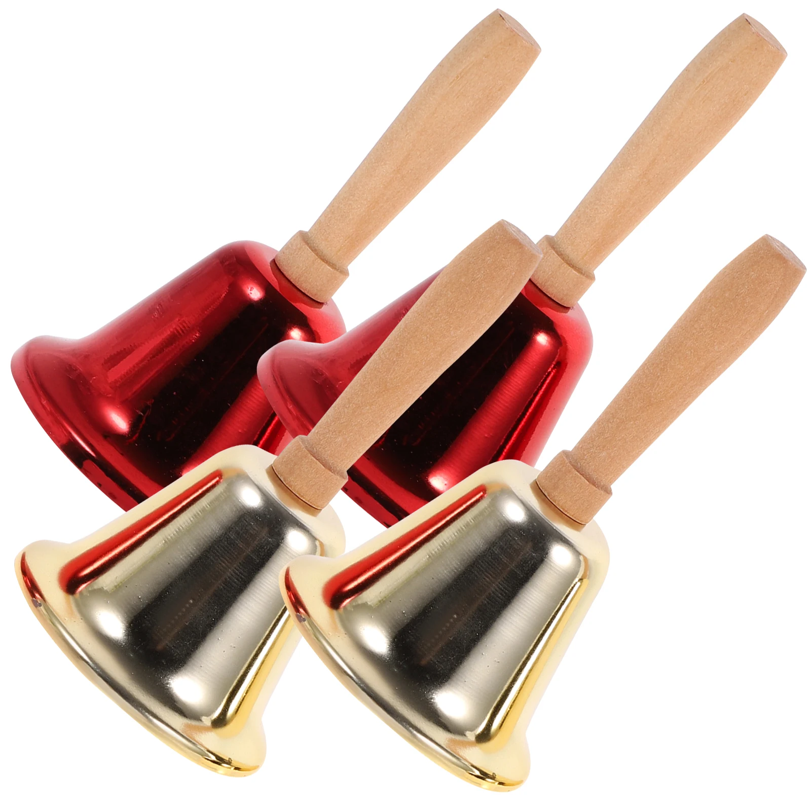 

4pcs Handheld Bell Vintage Wooden Handle Classic Decorative Bell For Christmas Party Festival Restaurant Home Decoration Retro