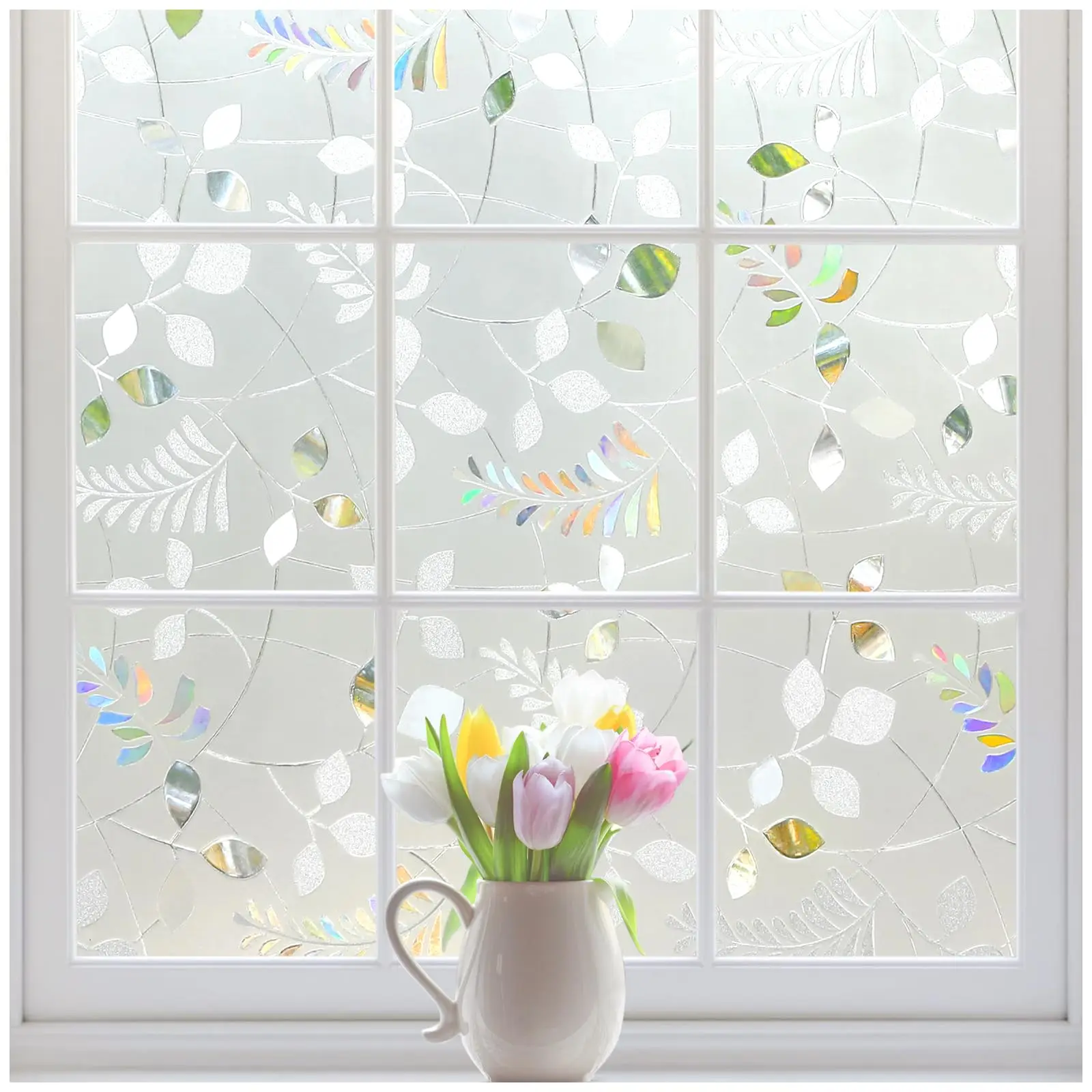 Frosted Privacy Window Film 3D Decorative Vinyl Static Cling, Non-Adhesive, 94% UV Protection Decor for Bedroom & Bathroom