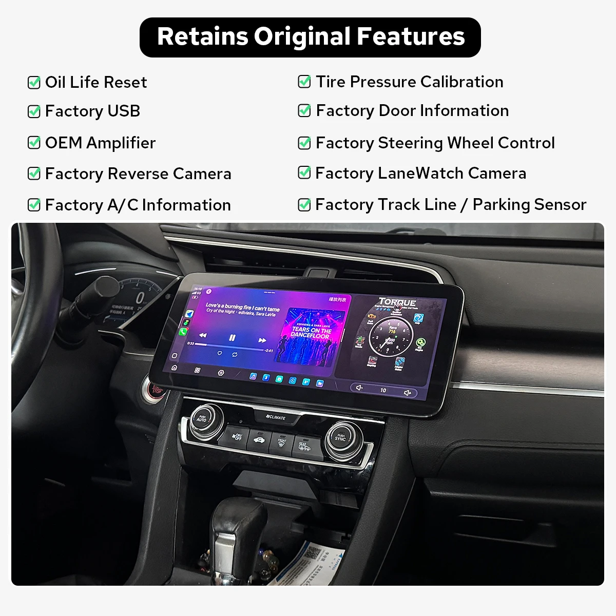 Flagship 12.3” QLED Screen Android Head Unit Car Stereo for Honda Civic 2016–2021 Super Fast 12GB RAM 256GB ROM Dual Bluetooth