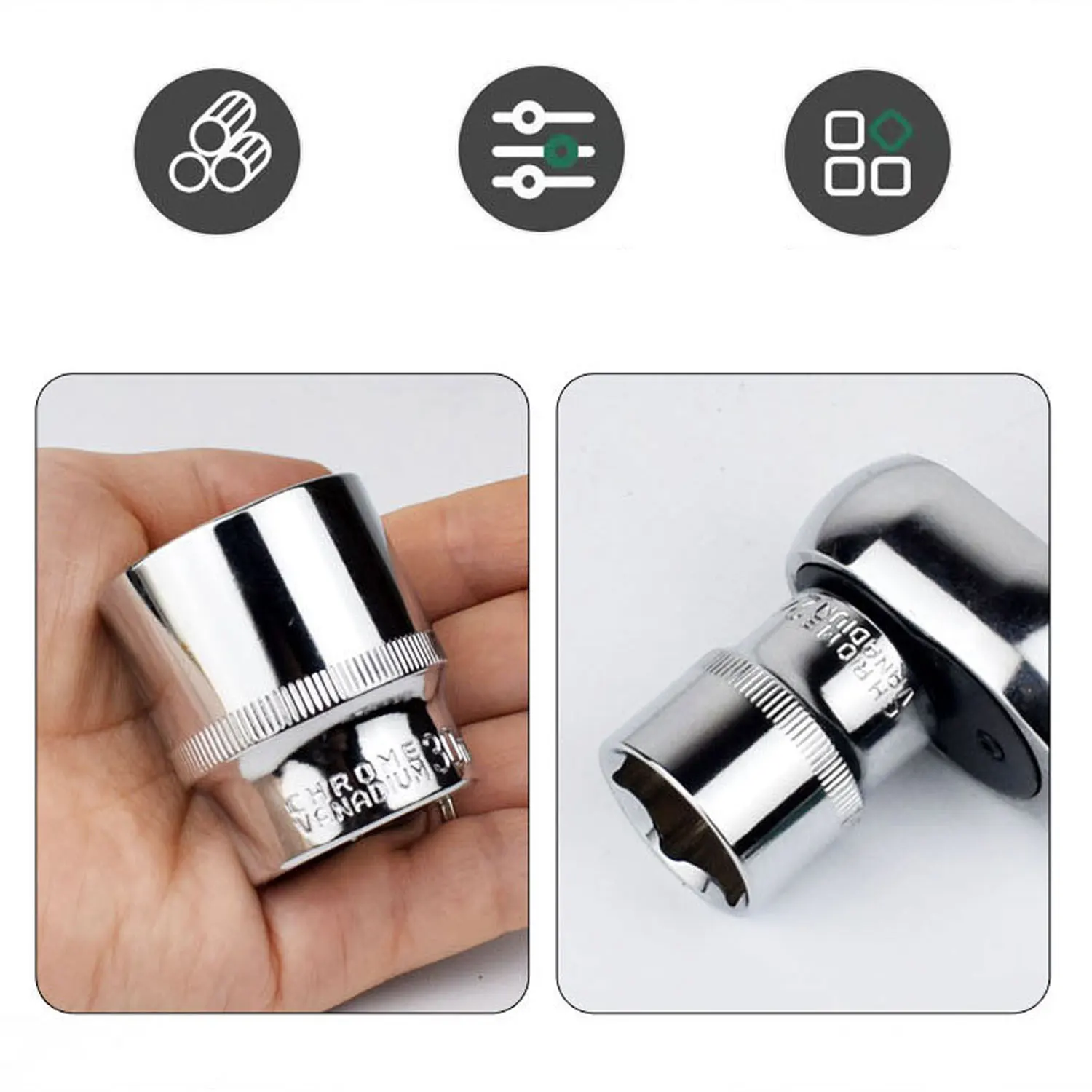 CRV 3/8 Short Mirror Polished Socket 6-24mm External Hex Socket Home/Work Maintenance Hand Tool Auto Repair Tools