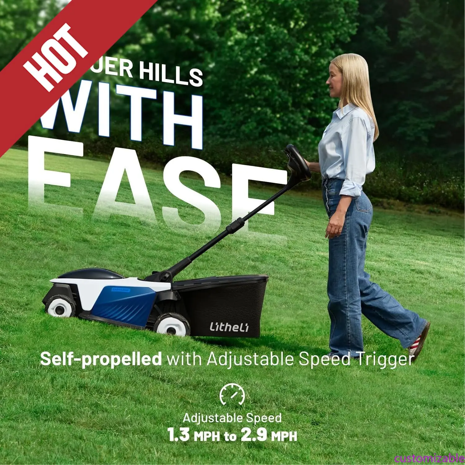 

Customizable Electric Lawn Mower, Self-propelled Lawn Mower Cordless 40V(2x20V) 18.5" Brushless Mower With Electric Cutting Heig