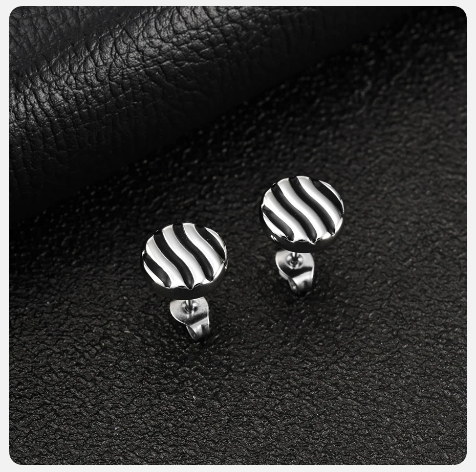 Vnox Edelstahl Runde Wasserwellen-Ohrstecker für Herren, Silberfarben Täglicher Punk-Schmuck Geschenk für Vater Sohn Ehemann Freund – Detail 5