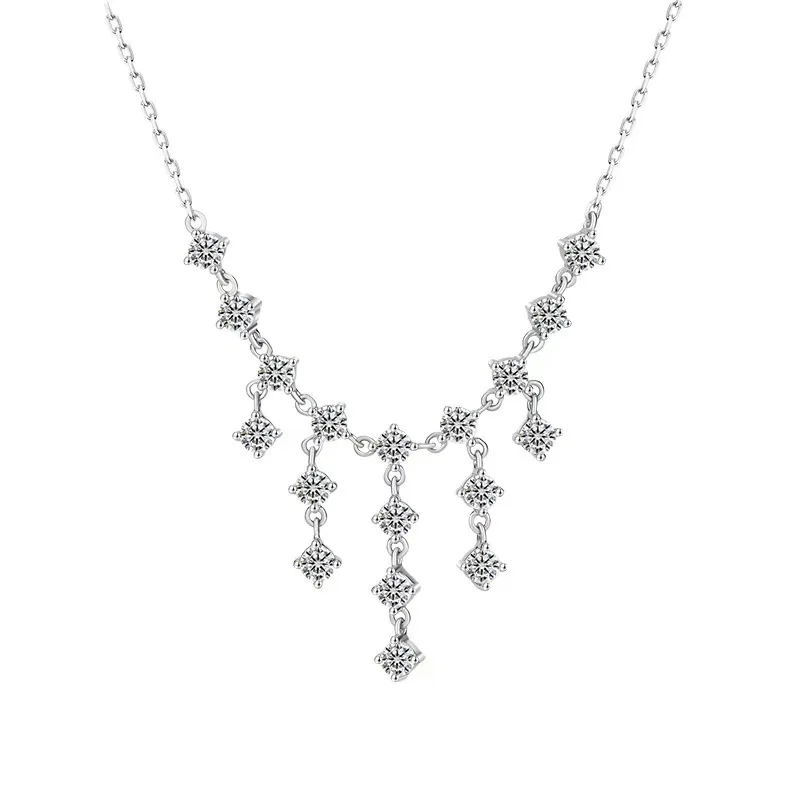 

S925 Sterling Silver Jewelry Tassel Moissanite Necklace Female Popular Exquisite Noble Galaxy Waterfall Female Gift Clavicle Chain Accessible Luxury
