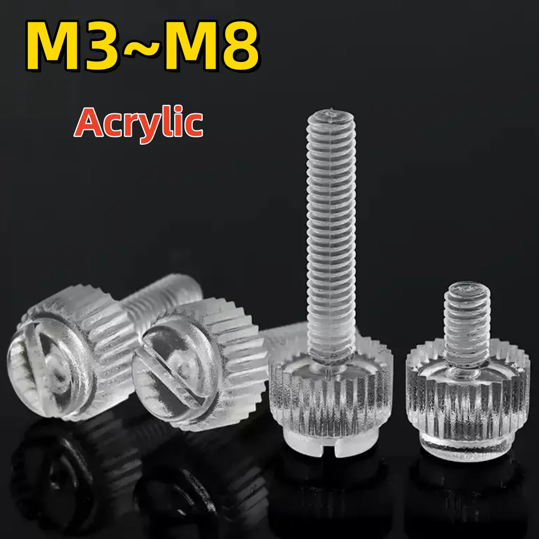 Acrylic PC Transparent Knurled Thumb Slotted Screw M3 M4 M5 M6 M8 Hand Twist Screw Computer Hand Tighten Screws
