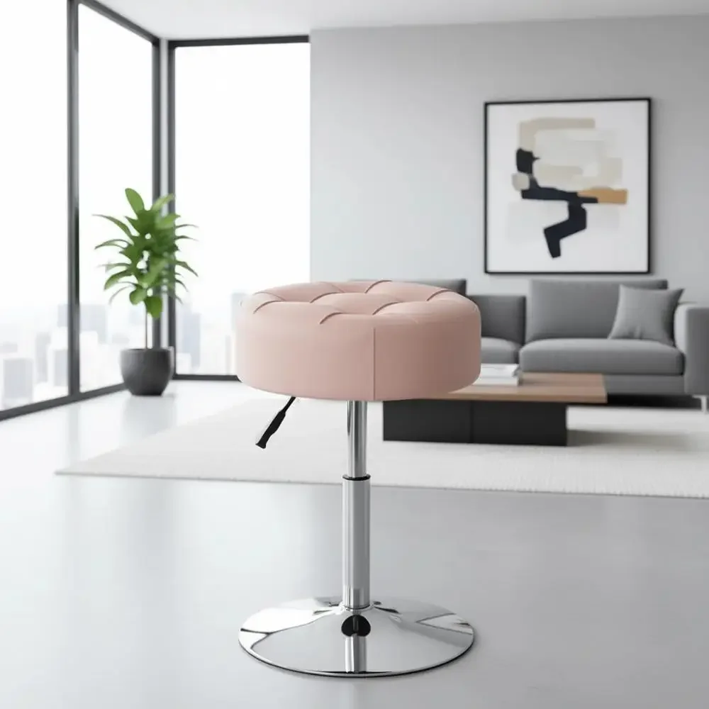 

Adjustable Pink Swivel Vanity Stool with PU Leather for Makeup Rooms and Living Spaces