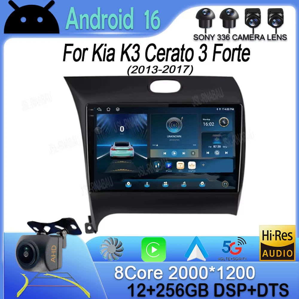 Android 16 Carplay Auto Car Radio For Kia K3 Cerato 3 Forte 2013-2017 Multimedia Video Player Navigation GPS 2Din 4G+WIFI Stereo