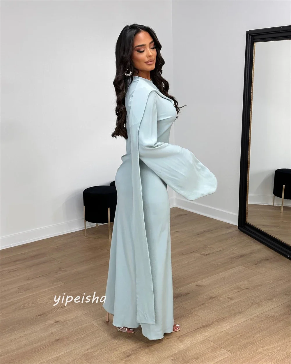 Customized Prom Gown Jersey Draped Ruffles Pleat Cocktail Party A-line O-Neck Exquisite High Quality Occasion Long Dresses Women