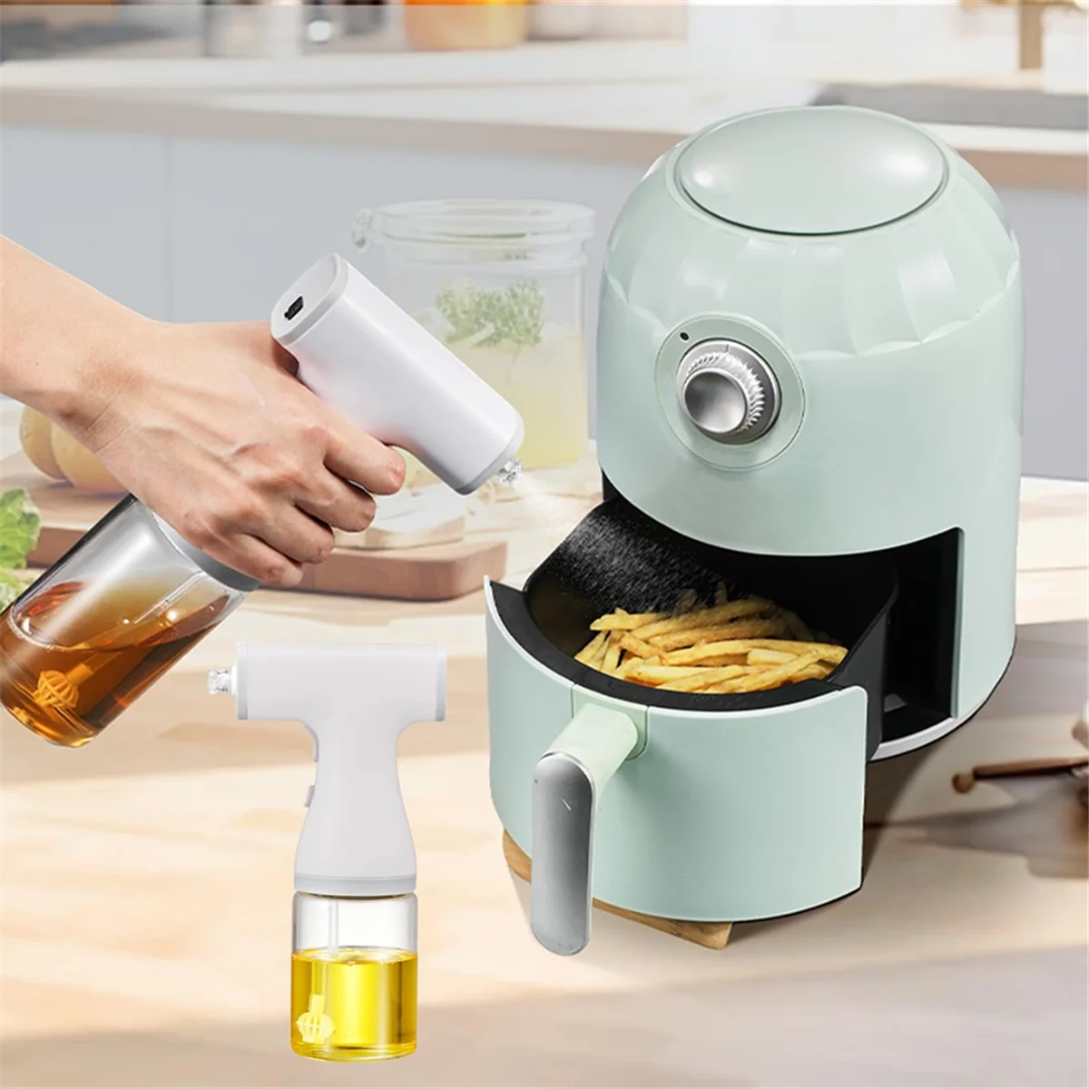 AA91 Electric Olive Oil Sprayer for Cooking, 8.5oz/250ml Adjustable Misting Range Olive Oil Dispenser Bottle with Led Light view 3