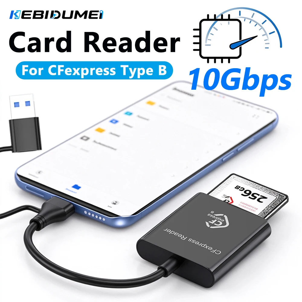 KEBIDUMEI 10Gbps USB 3.2 Gen2 Card Reader 2 in 1 CFexpress Type B Card Reader Writer for Android Windows XP/Vista/10/11 Mac OS