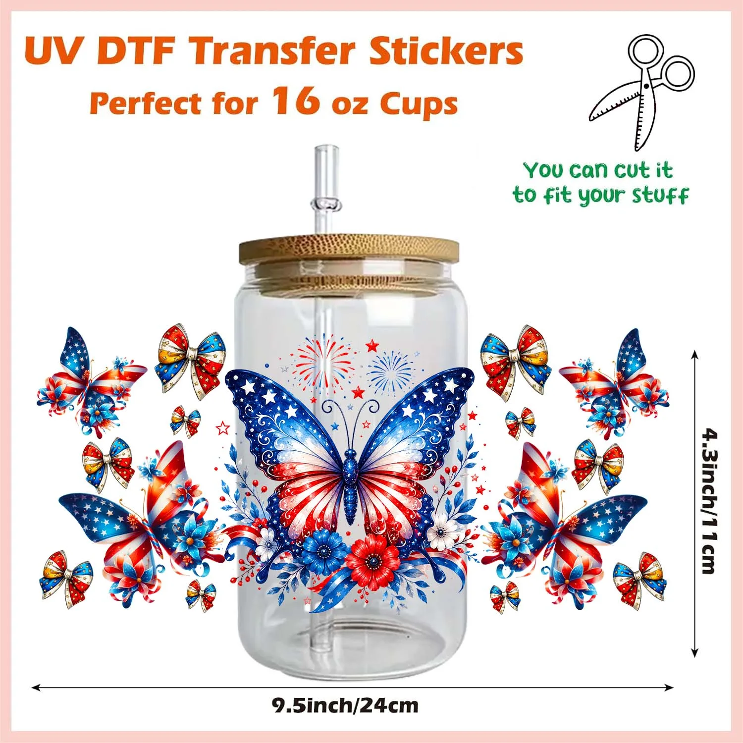 15pcs Butterflies and Bees 16oz UV DTF Sticker Waterproof Party DIY Decals 3D transfers uvdtf tumbler stickers uv dtf cup wrap