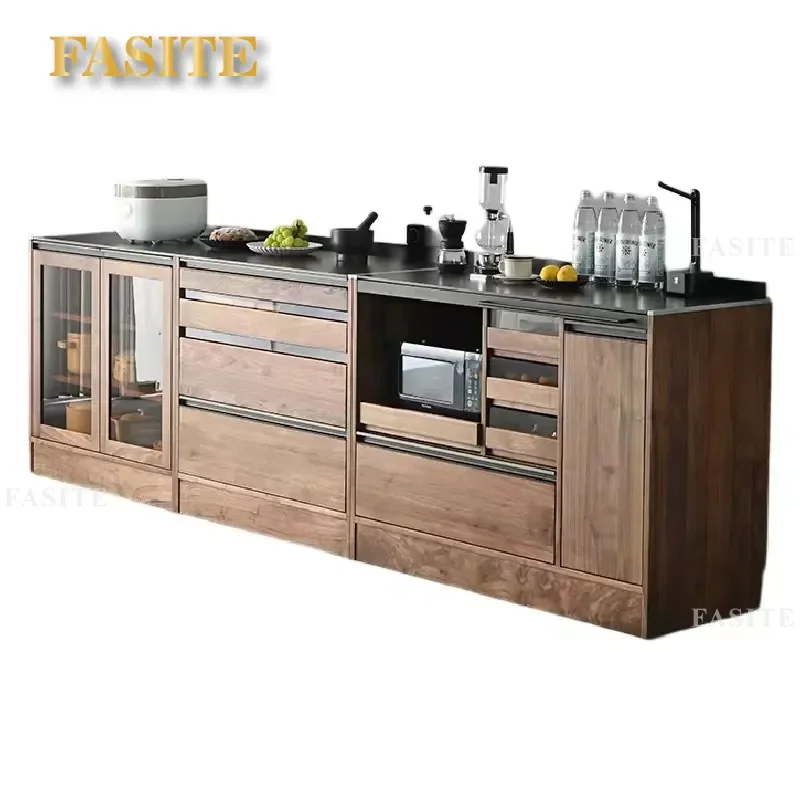 North American Black Walnut Dining Sideboard Solid Wood Rock Slab Storage Cabinet Nordic Japanese Style Tea Console for Small