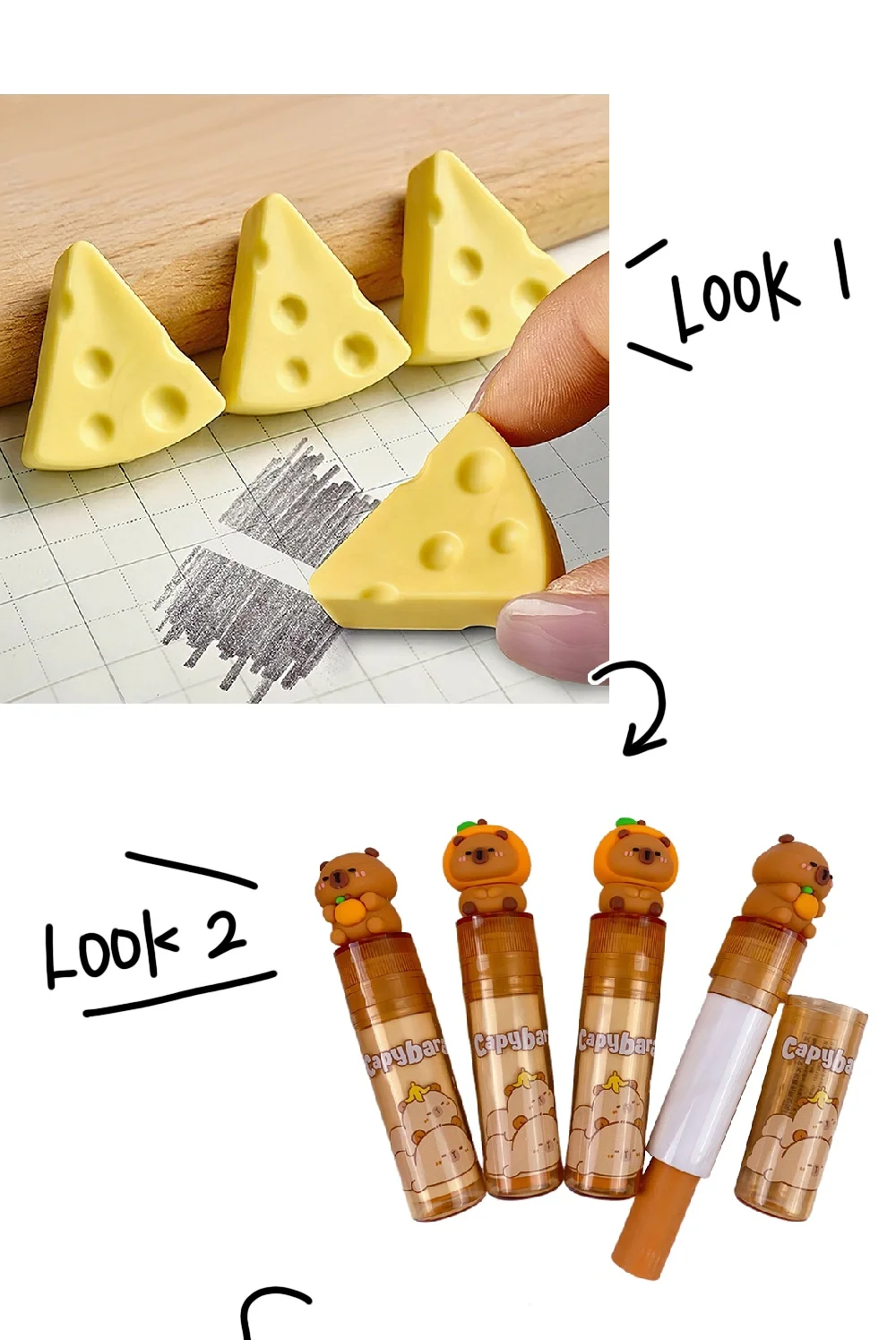 1/7PC Simulation Cheese Eraser Soft School Supplies Clean Mess Free Stationary Office Student Rubber Capybara Eraser For Kids