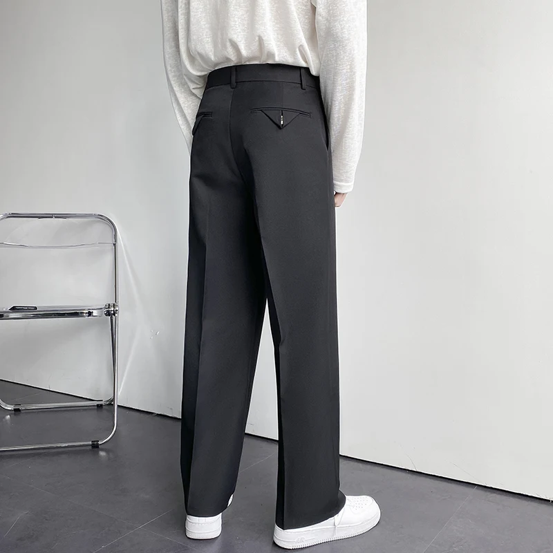 New Fashion Men\'s Oversize Suit Pants Wide Leg Long Drape Trousers Solid Straight High Waist Casual Pant Black White Khaki