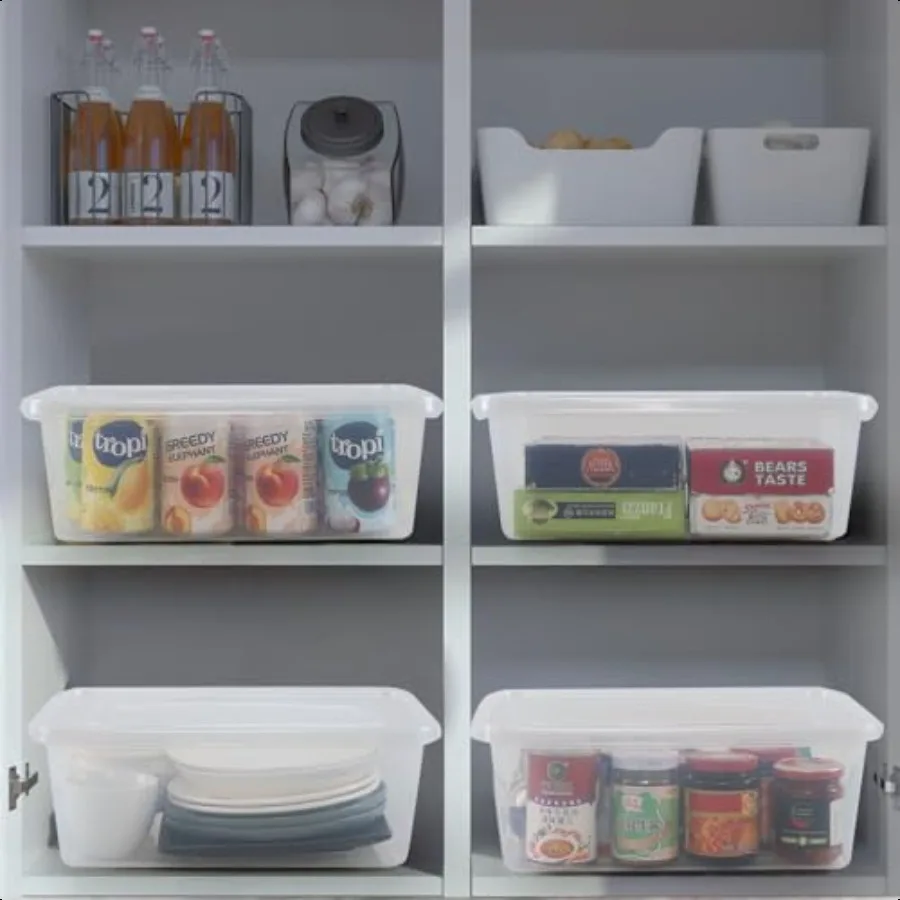 Confezione da 4 contenitori portaoggetti da 13 litri con chiusura in plastica, contenitori refrigerati con coperchi trasparenti