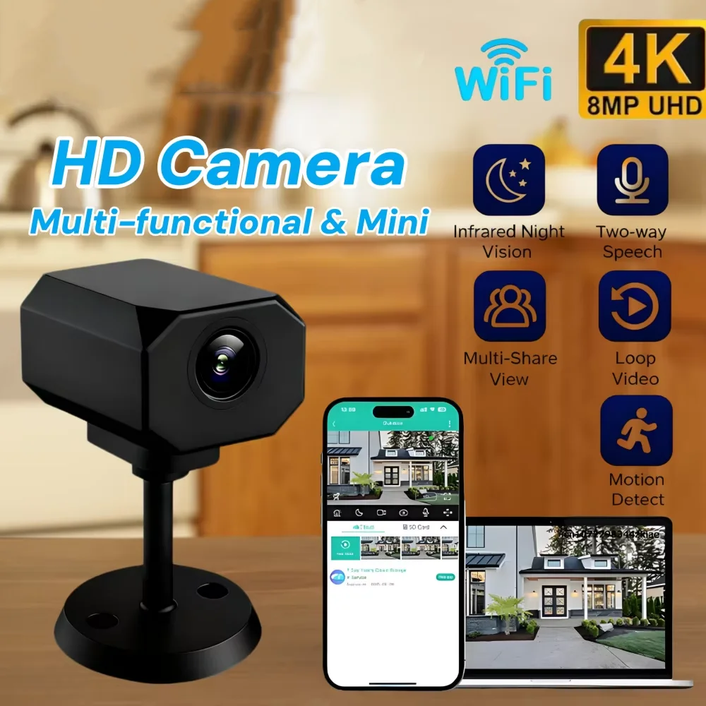 4K HD WiFi Security Camera for Home Mini Smart Indoor IP Surveillance with APP Remote Monitoring Portable Design 2026