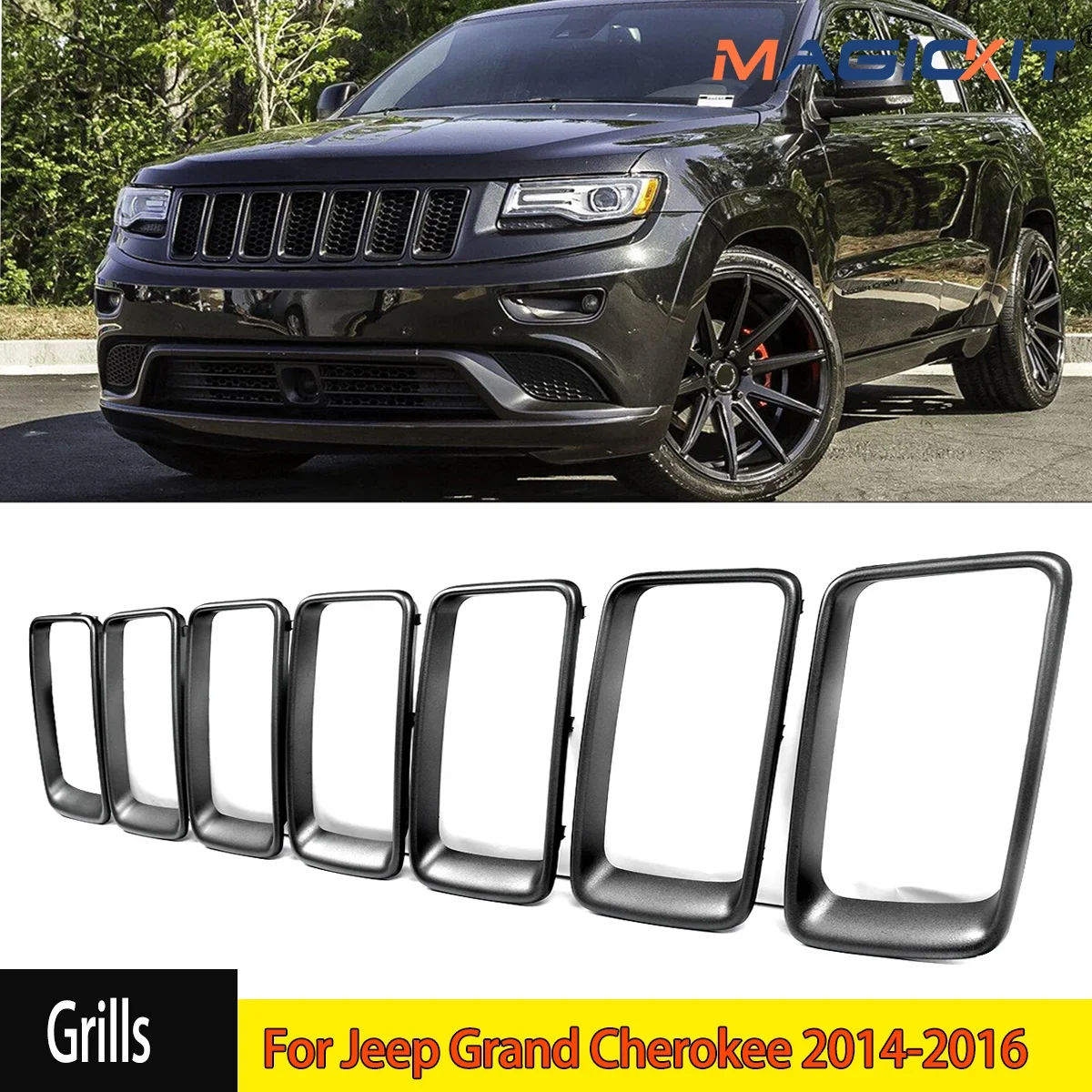 7X Front Grille Grill Inserted Ring Trim Cover For Jeep Grand Cherokee 2014-2016