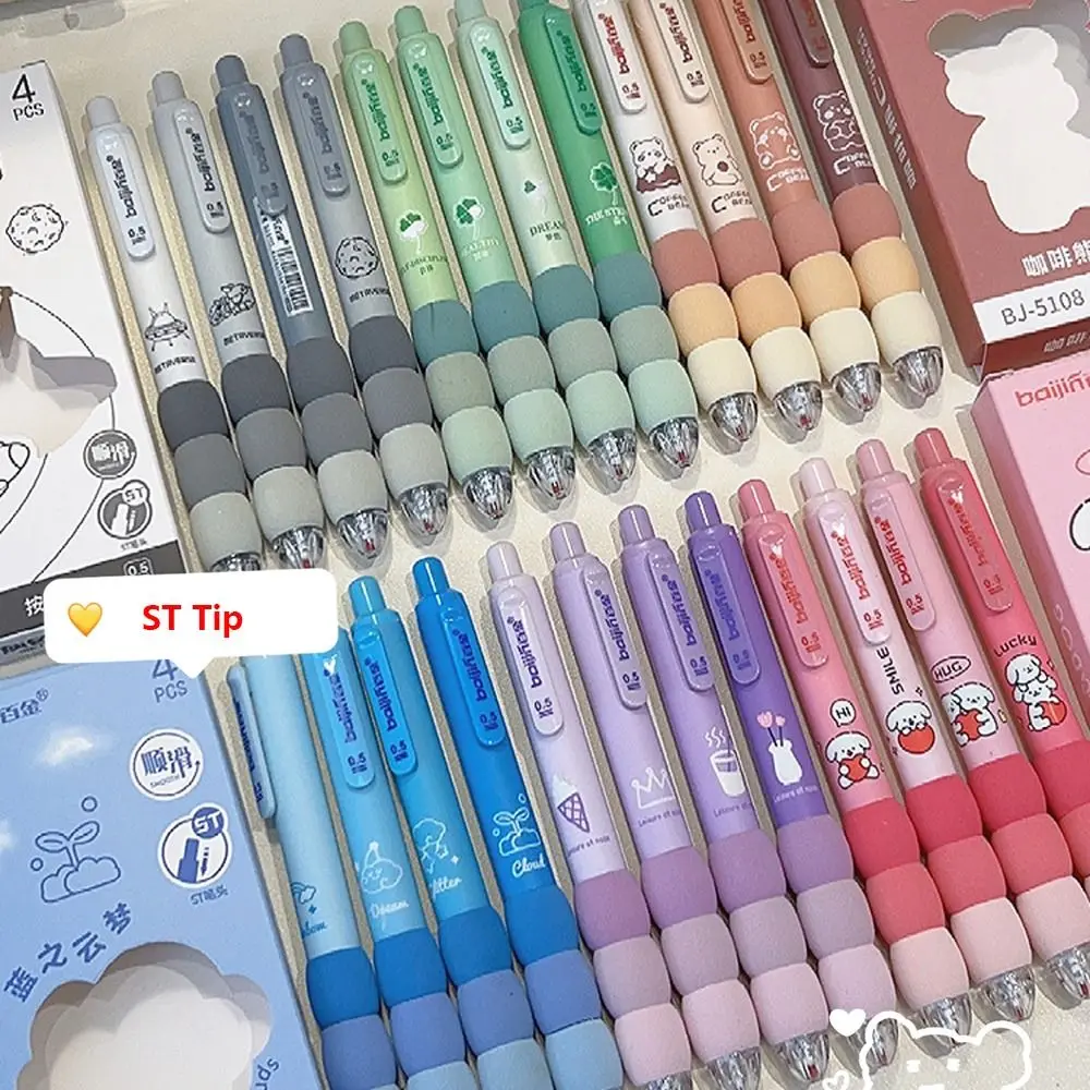 4PCS/Set Soft Touch Grip Gel Pen ST Tip Ballpoint Pen 0.5mm Black Ink Neutral Pen Creative Student Gift Sign Pen Stationery