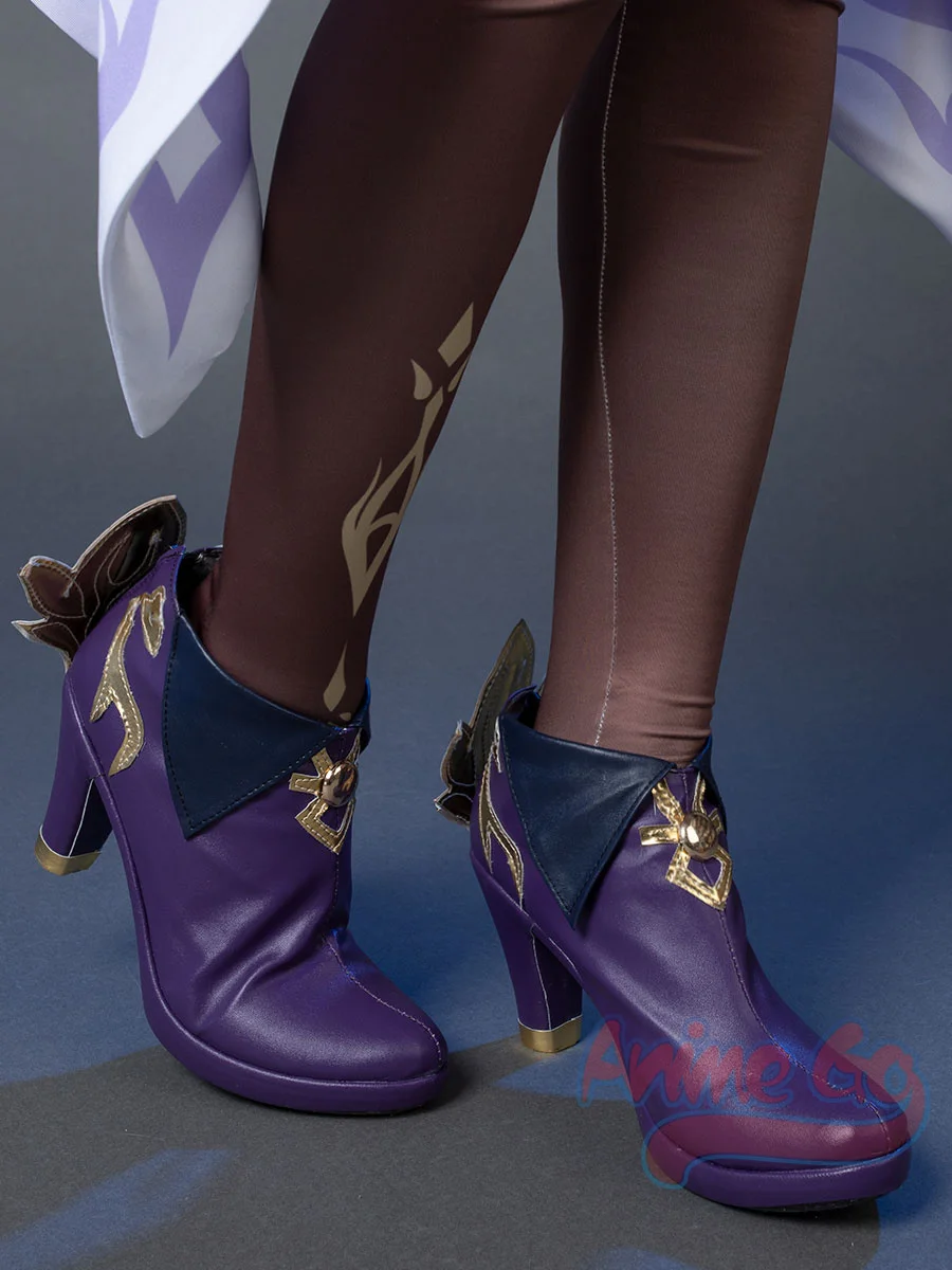 Game Genshin Impact Keqing Cosplay Shoes Women Purple Ankle Boots C00107