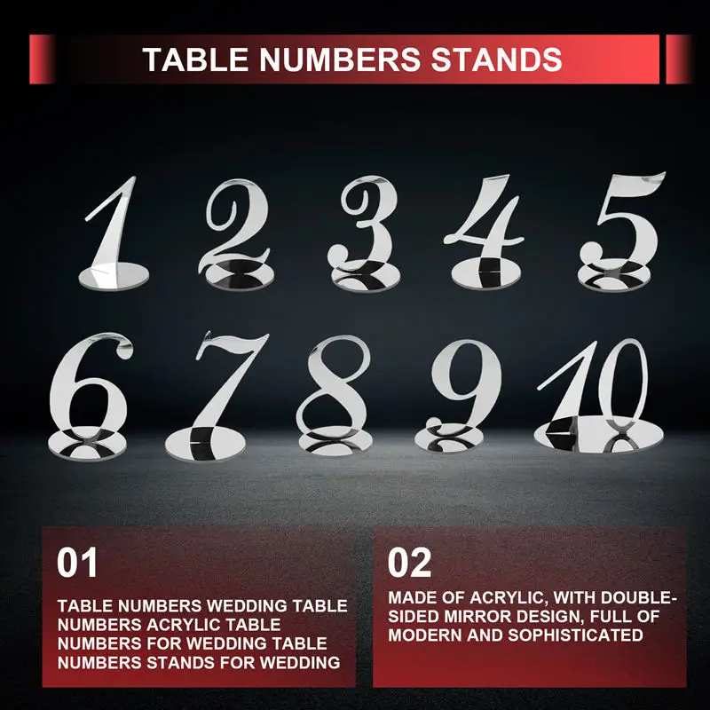 seat sign Table Numbers Wedding Table Numbers Acrylic Table Numbers for Wedding Table Numbers Stands for Wedding (Silver)
