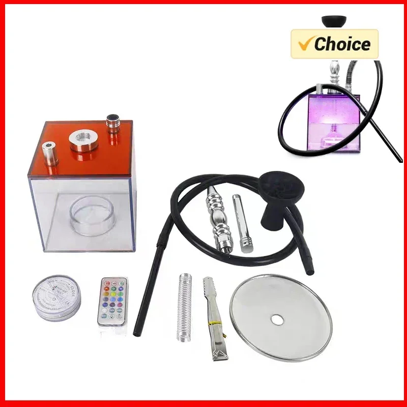 

Акриловый набор кальяна, коробка для кальяна с 1 шлангом, светодиодная подсветка Nargile Sheesha Chicha Narguile Cachimbas, водопроводная трубка для кальяна, кальян для курения