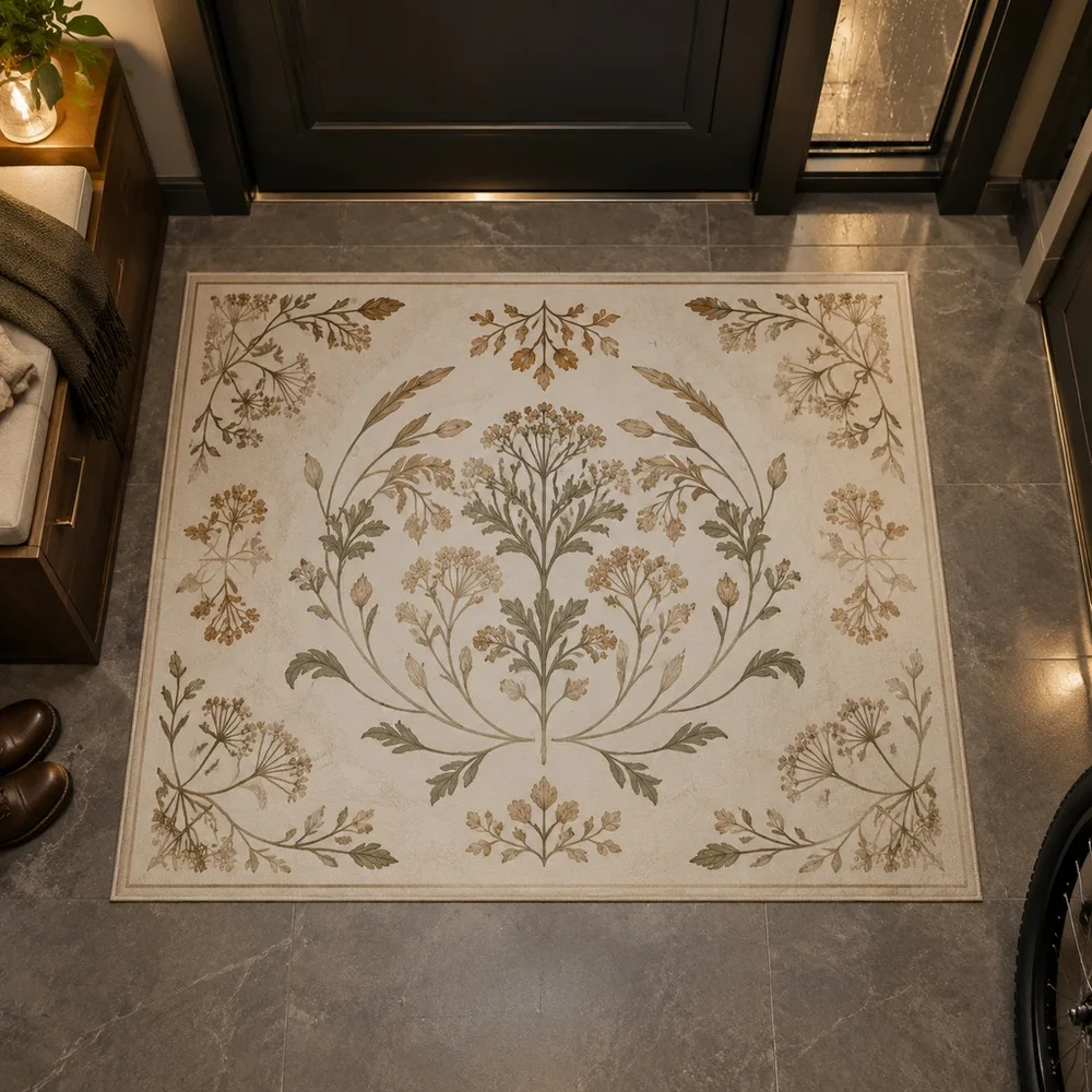 VIKAMA Floor Mat Oat White Botanical Inflorescence Study Cozy Washable Walk In Closet Bathroom Hallway Bedside Home Decoration