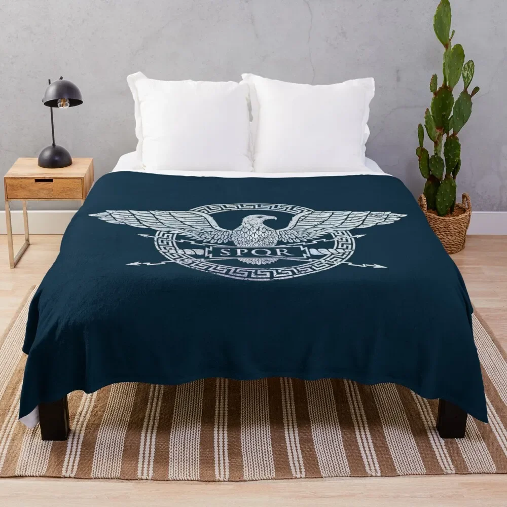 

SPQR Roman Empire Eagle Emblem - Vintage White Throw Blanket Soft Bedroom Blanket for Night Sleeping