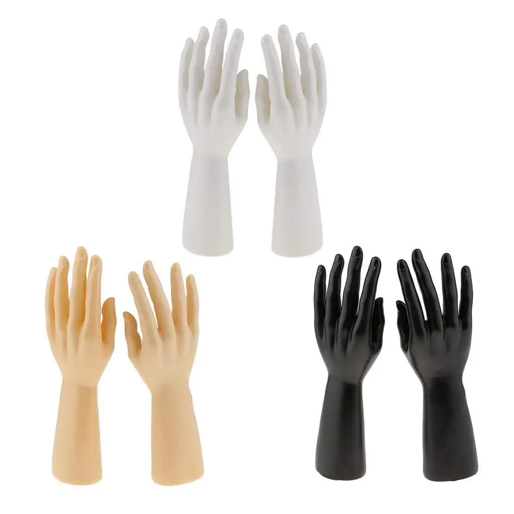 1 Pair 12 inch Male Right Left Mannequin Hand Jewelry Bracelet Gloves Ring Display Stand Holder Rack - Black White Skin Color