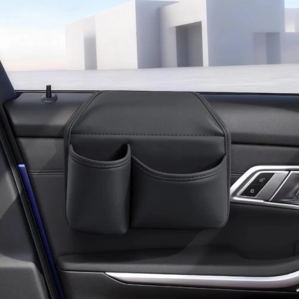 Portavasos para puerta de coche de cuero sintético, organizador de bebidas para automóvil, bolsa de almacenamiento, bolsillo para botellas, accesorios para organizar y mantener el interior del coche.