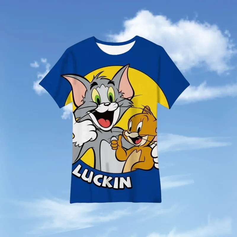 

MOTO-Летняя новая свободная аниме-мультяшная кошка и мышь с 3D цифровой печатью, модная и удобная рубашка с короткими рукавами и круглым вырезом