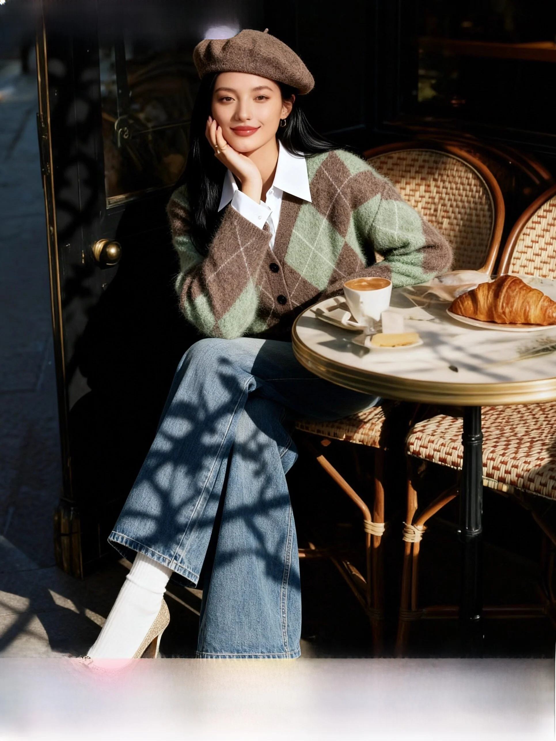 

Autumn Winter High Gauge 00 Wool Fluffy Knit Sweater Embroidered Diamond Pattern Loose Fit Soft Luxury Sle Ladies Sweater