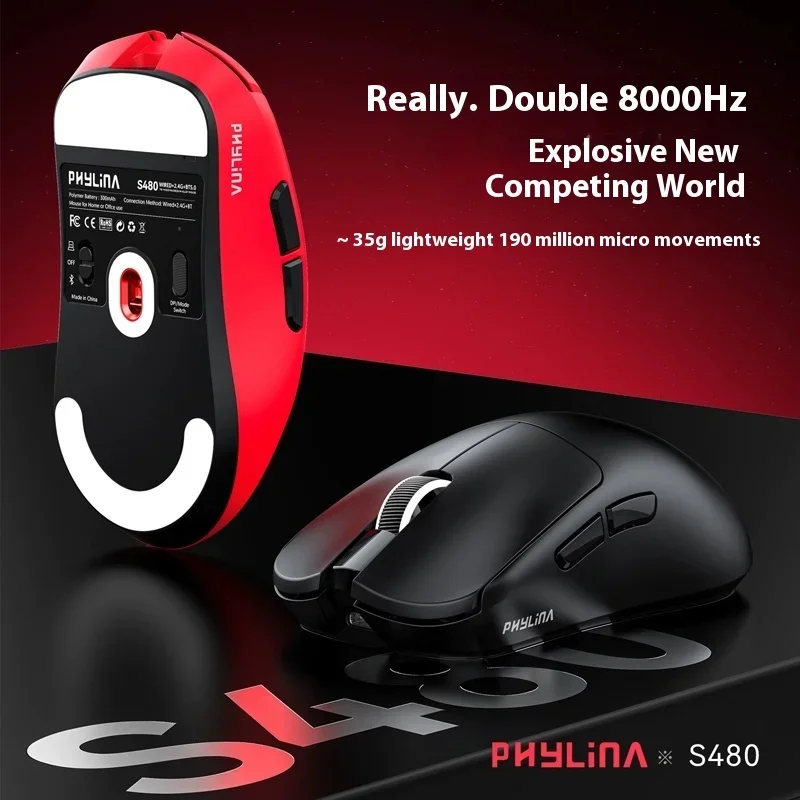 Phylina S480 Mouse Paw3950/Paw3395 Three Mode Wireless Gaming Mouse 8k  Lightweight Customized Office Computer Accessories Mouse