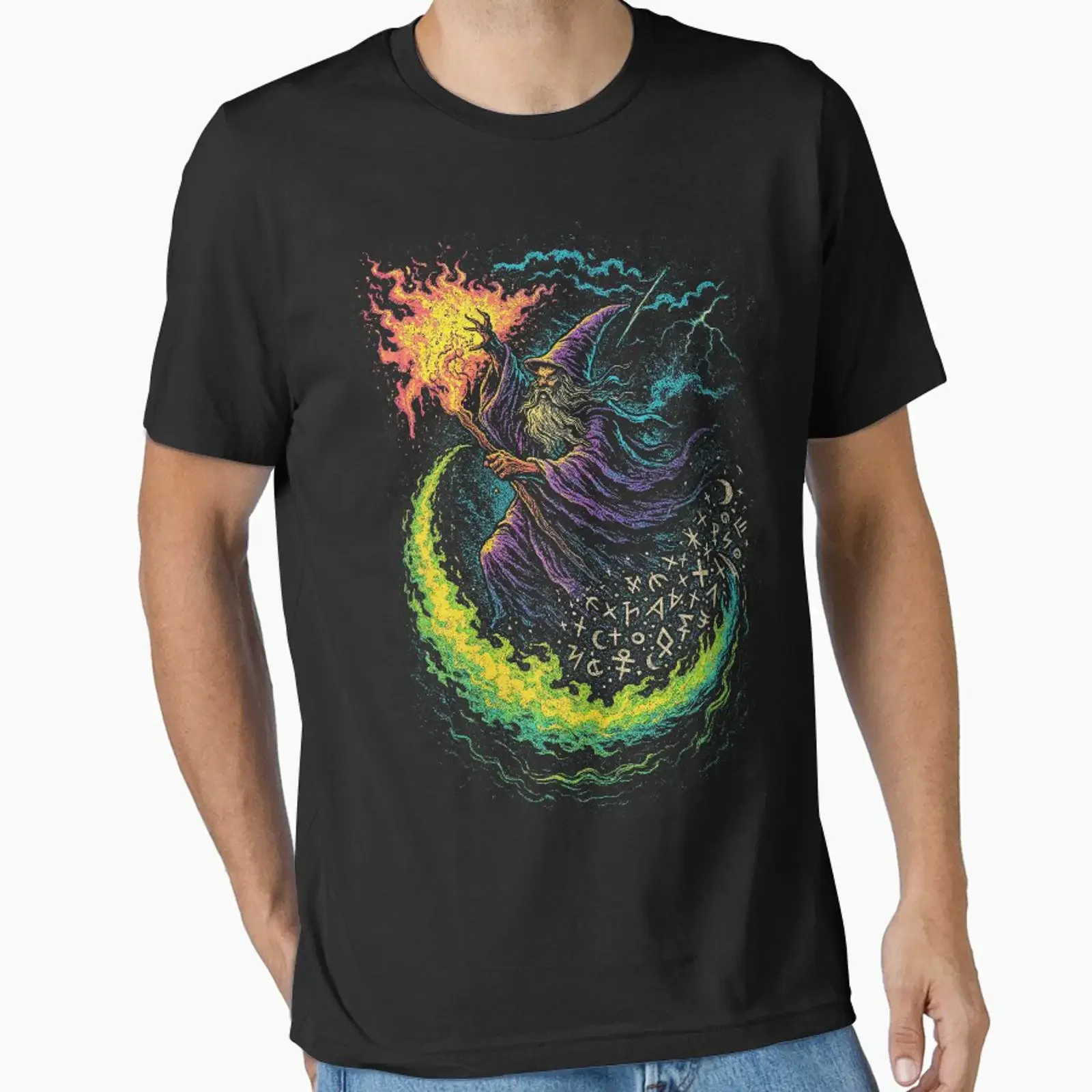 Vintage 90s Fantasy Wizard T Shirt Retro Sorcerer Magic Spell Gothic Streetwear Grunge Y2K Magical Top Mystical  vintage Casual