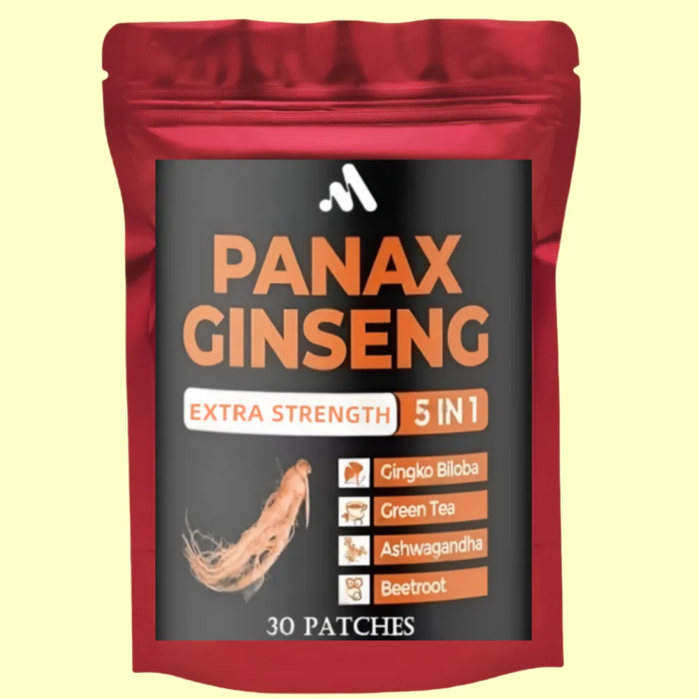 โสม Panax สีแดง 30 แพทช์ + แปะก๊วย Biloba Ginsenosides สูงสําหรับพลังงาน ประสิทธิภาพ และโฟกัสยาสําหรับผู้ชายและผู้หญิง