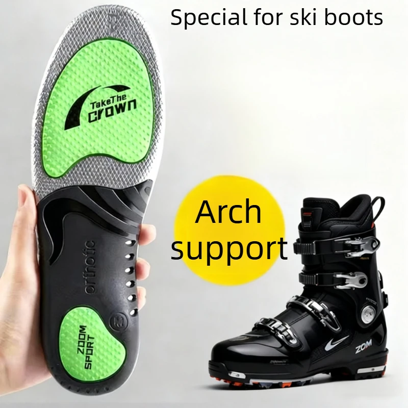 Ski Boot Insoles with High-Arch Support, Snowboard Boot Inserts with Air Cushion, U-Shaped Heel Cup, Sweat-Wicking Lining