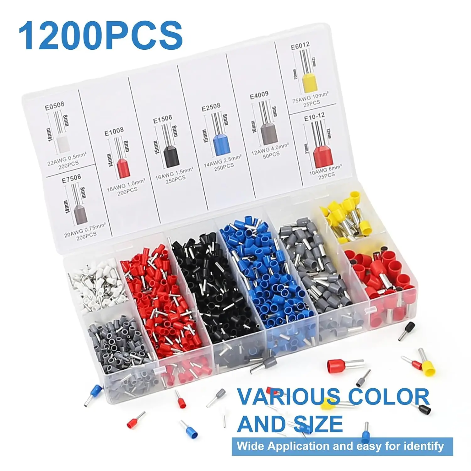 1200PCS Wire Ferrules Terminals Kit Terminal Connector, Wire Insulated Cord Pin Ends Terminals for Electric, Industrial, etc