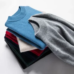 Men's Mock Neck 100% Pure Woolen Sweaters Autumn Winter Warm Cashmere Sweater Solid Knitted Pullovers for Men Slim Knitwear Tops