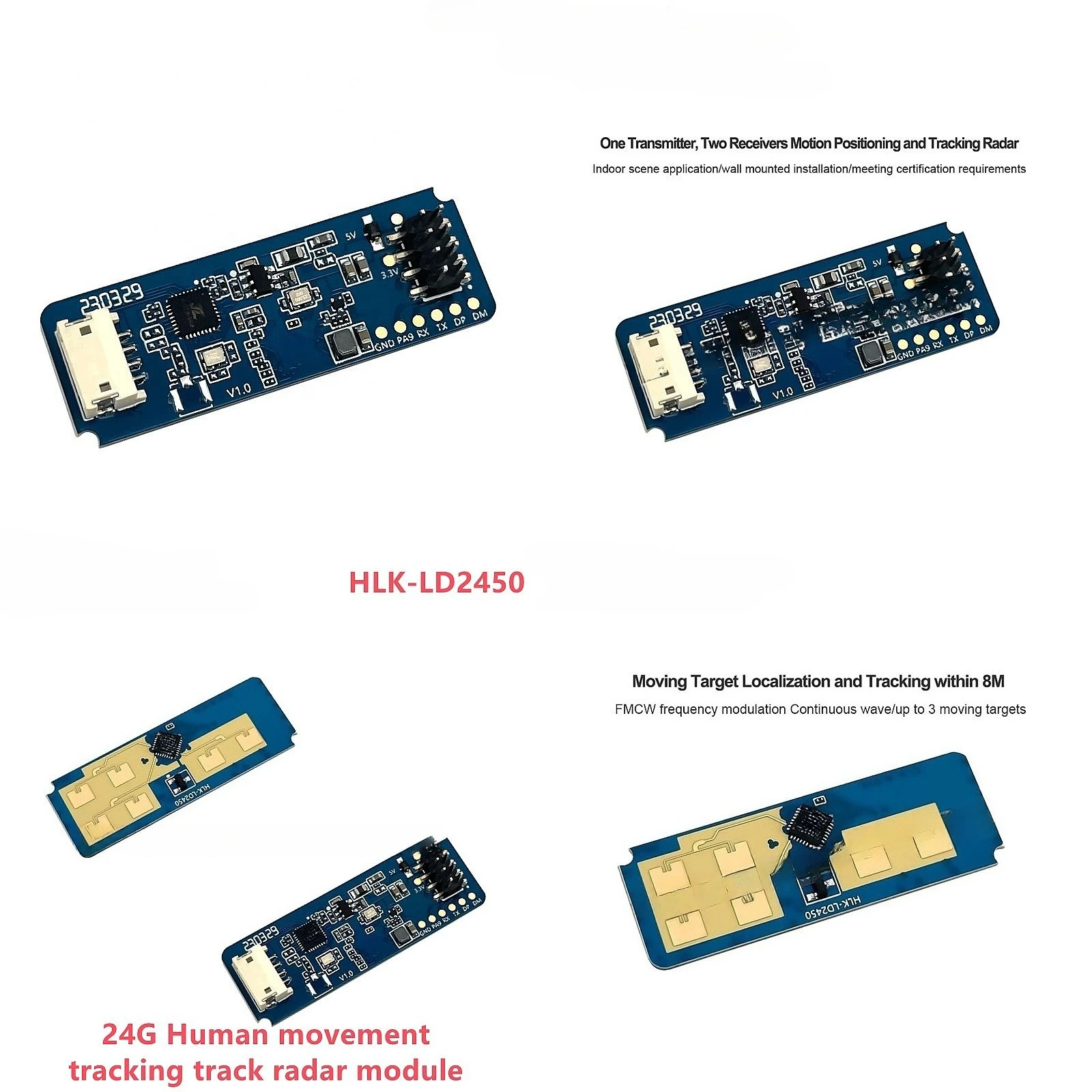 HLK‑LD2450 24GHz Millimeter‑Wave Radar Sensor Module, Human‑Tracking Motion Detector, Smart‑Home Presence‑Sensing Unit