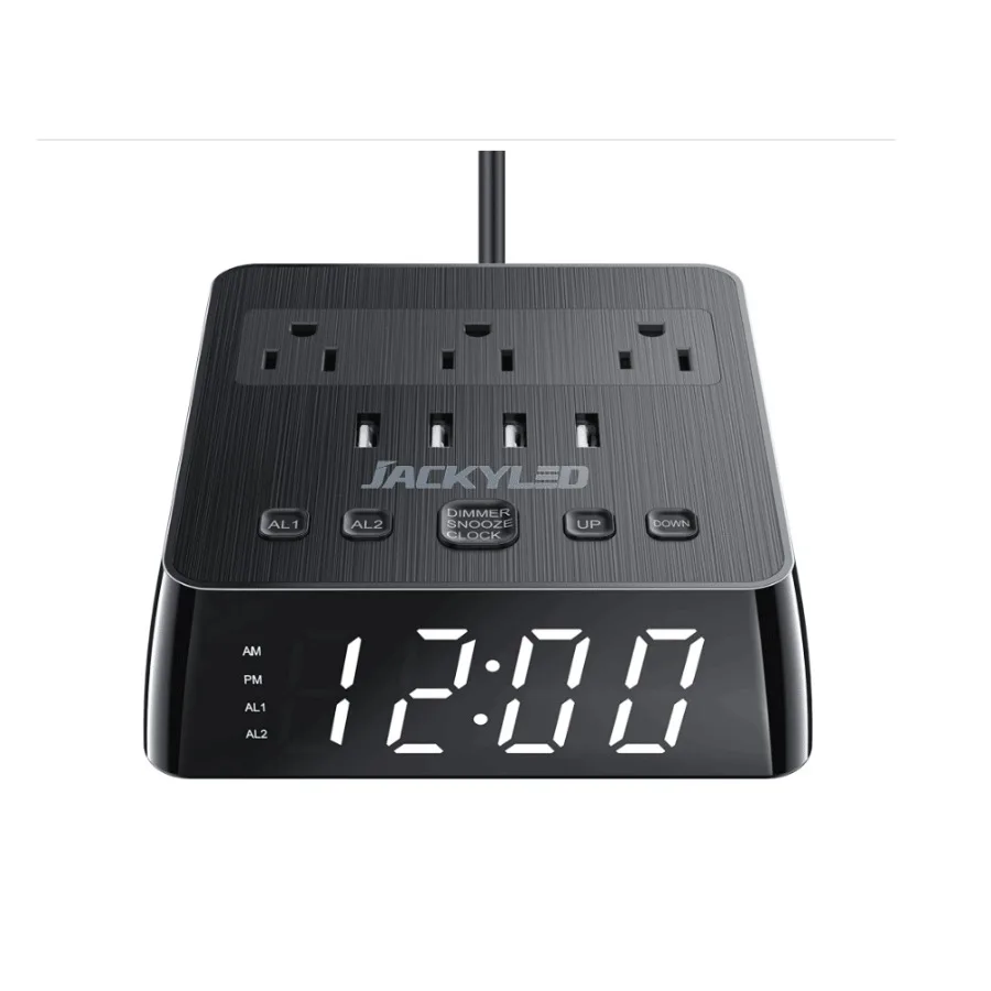 

JACKYLED Alarm Clock 4 USB Power Strip 3 Outlets 6.5FT LongMDL: ECSUS031