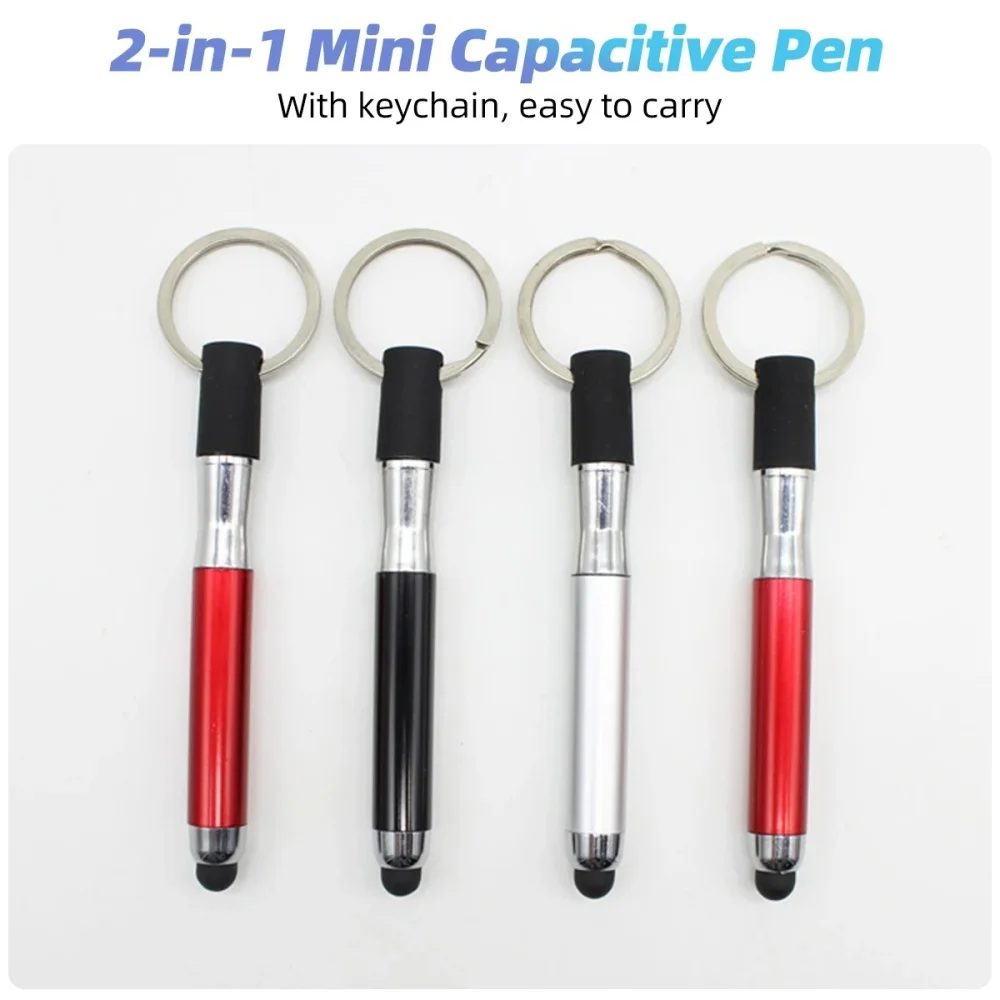2 in 1 Multifunction Stylus Pen Mini Portable Capacitive Pens With Keyring Loop Soft Tip Inputpen Phone Tablet Screen Touch Pen