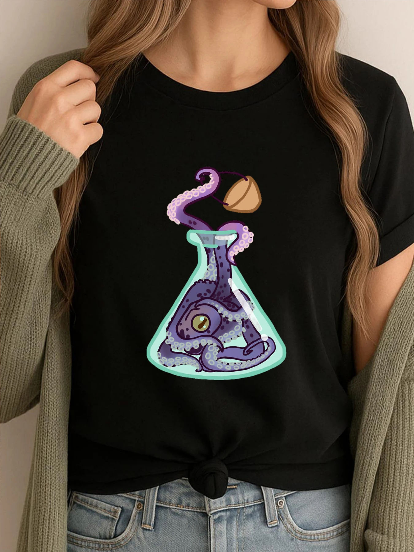 

Octopus Escape Graphic T Shirt Men Cotton Comfort Men's T-Shirts Luxury Designer Mens Loose FIt Printed Clothes