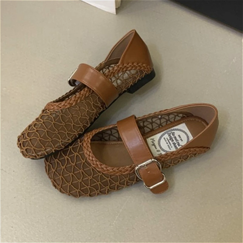 

Женские балетки с сетчатым верхом и пряжкой, повседневные удобные туфли Мэри Джейн, модные дизайнерские женские туфли весна-осень 2026