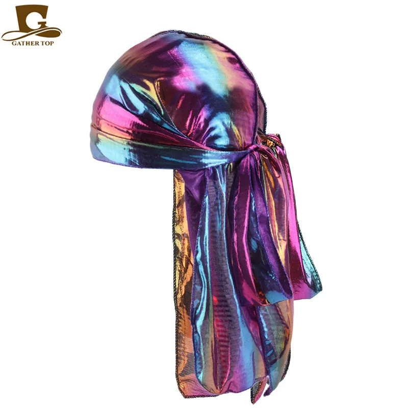 2023 New Unisex Silk Satin Durags Bandanas Turban Hat Longtail Pirate Long Ribbon Durag Biker Headwear Headband Hair Accessories