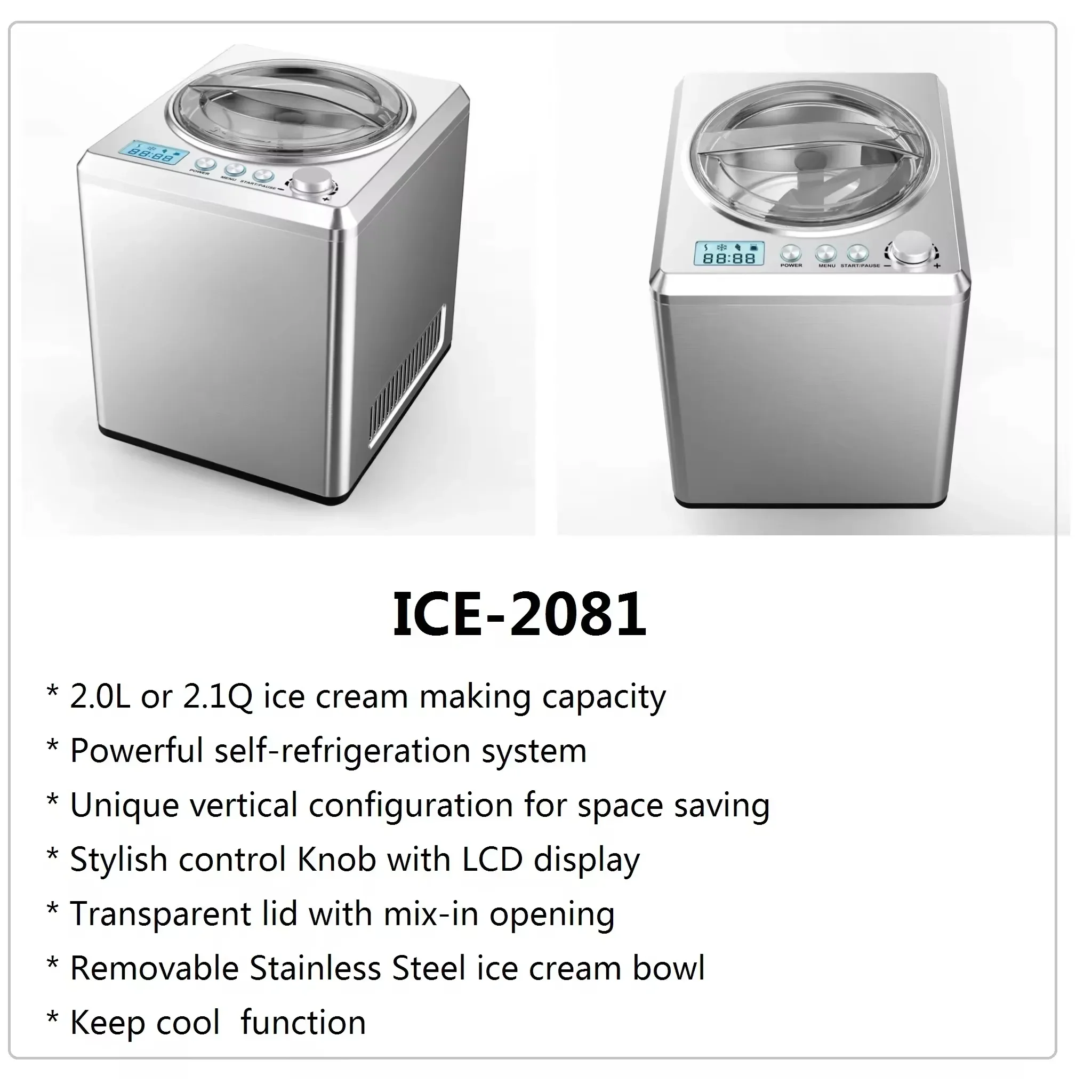 2.5L large capacity full automatic home ice cream maker machine