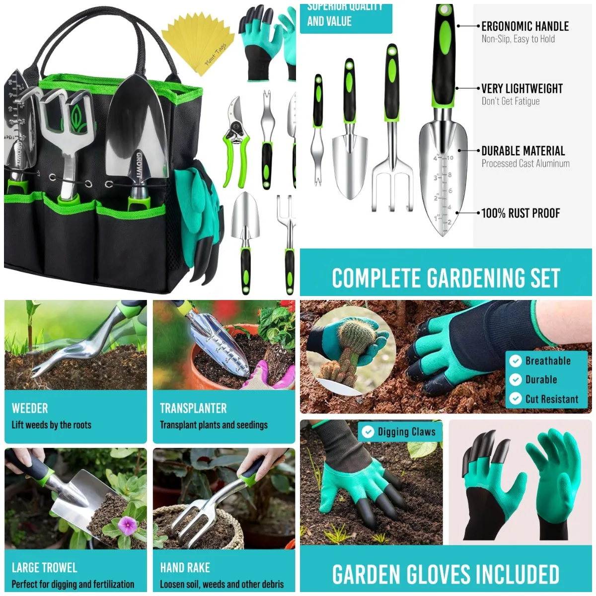 

GROWIT 22-Piece Heavy Duty Gardening Tools Set - Durable, Ergonomic Garden Gifts for Women, Men, Mom, Dad