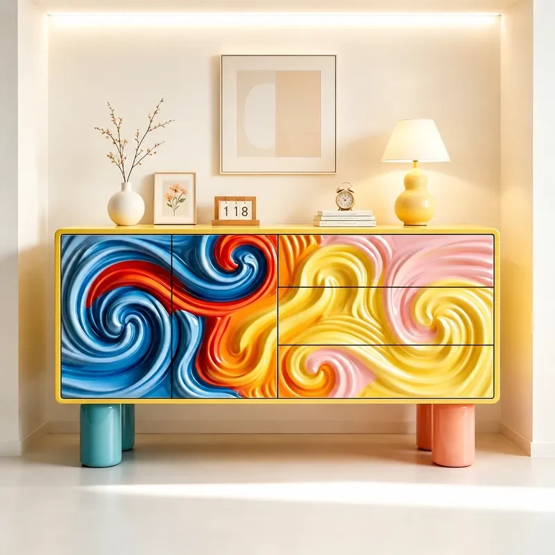 Macaron Color 3D Relief Side Cabinet Contrasting Color Baking Paint Household Art Porch Storage Cabinet