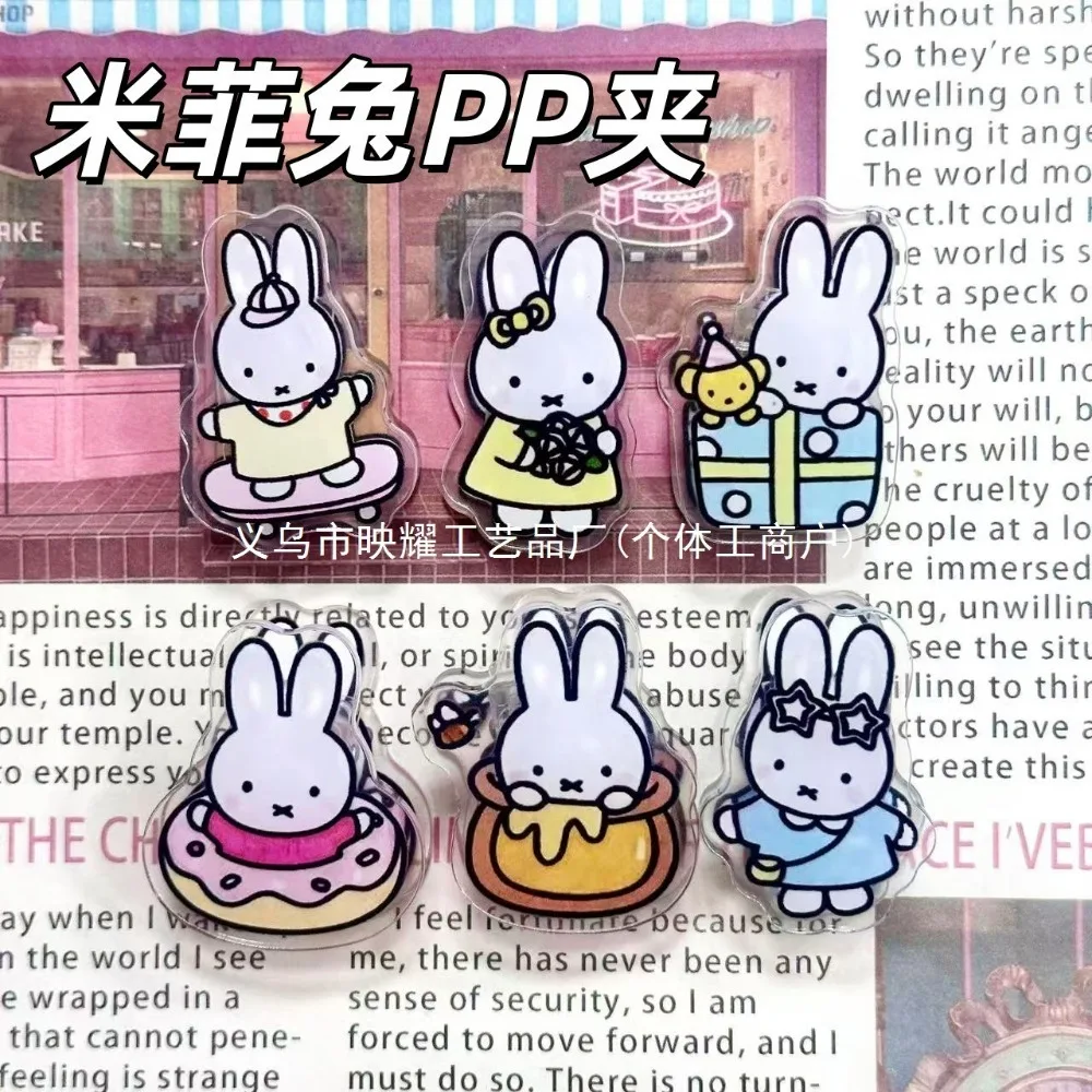 6 Clips de Papel Acrílicos de Doble Cara con Diseño de Miffy, Prácticos para Estudiantes, para Sujetar Papeles de Prueba, Documentos, Sellado de Bolsas de Comida, Regalos